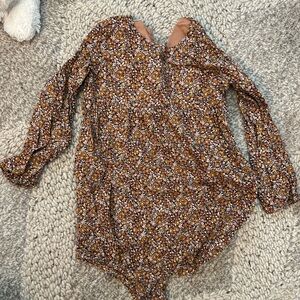 H&M Floral Long Sleeve Bodysuit - Brown and White